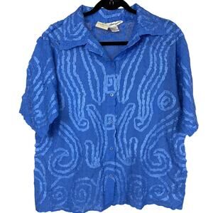 NWT Vintage Y2K Norm Thompson Blue Crinkle Button Up Top XL